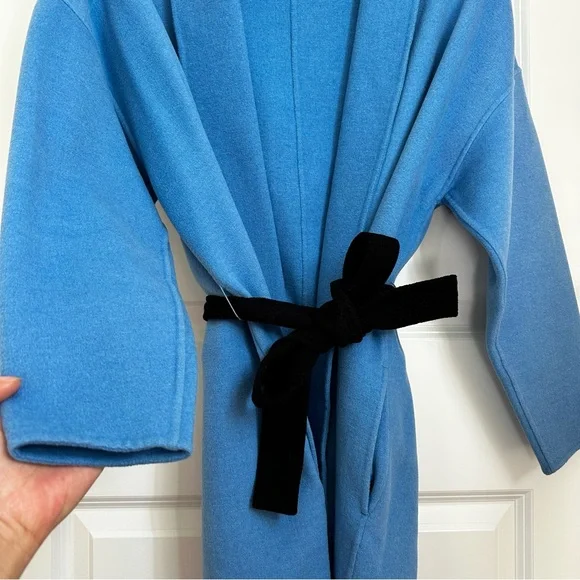 MAJE Oversized Dropped Shoulders Wool Coat with Contras Black Belt Size US4 Fall - Picture 5 of 16